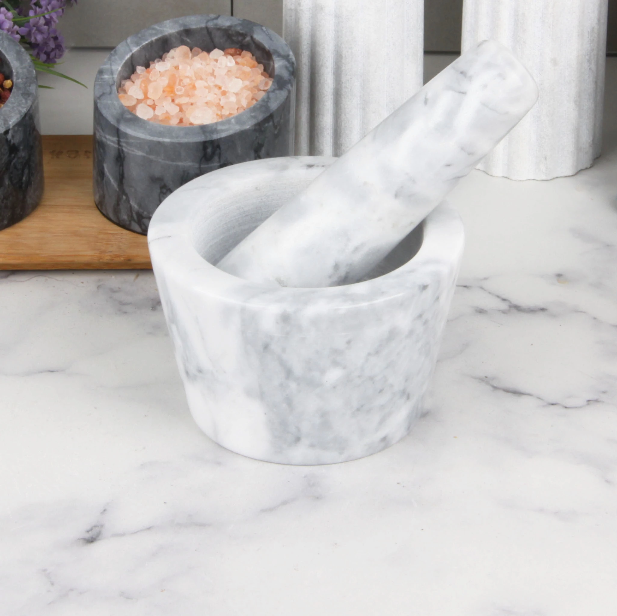 Ensemble mortier et pilon en marbre 100&nbsp;% naturel, broyeur &agrave; &eacute;pices en pierre robuste pour la cuisin