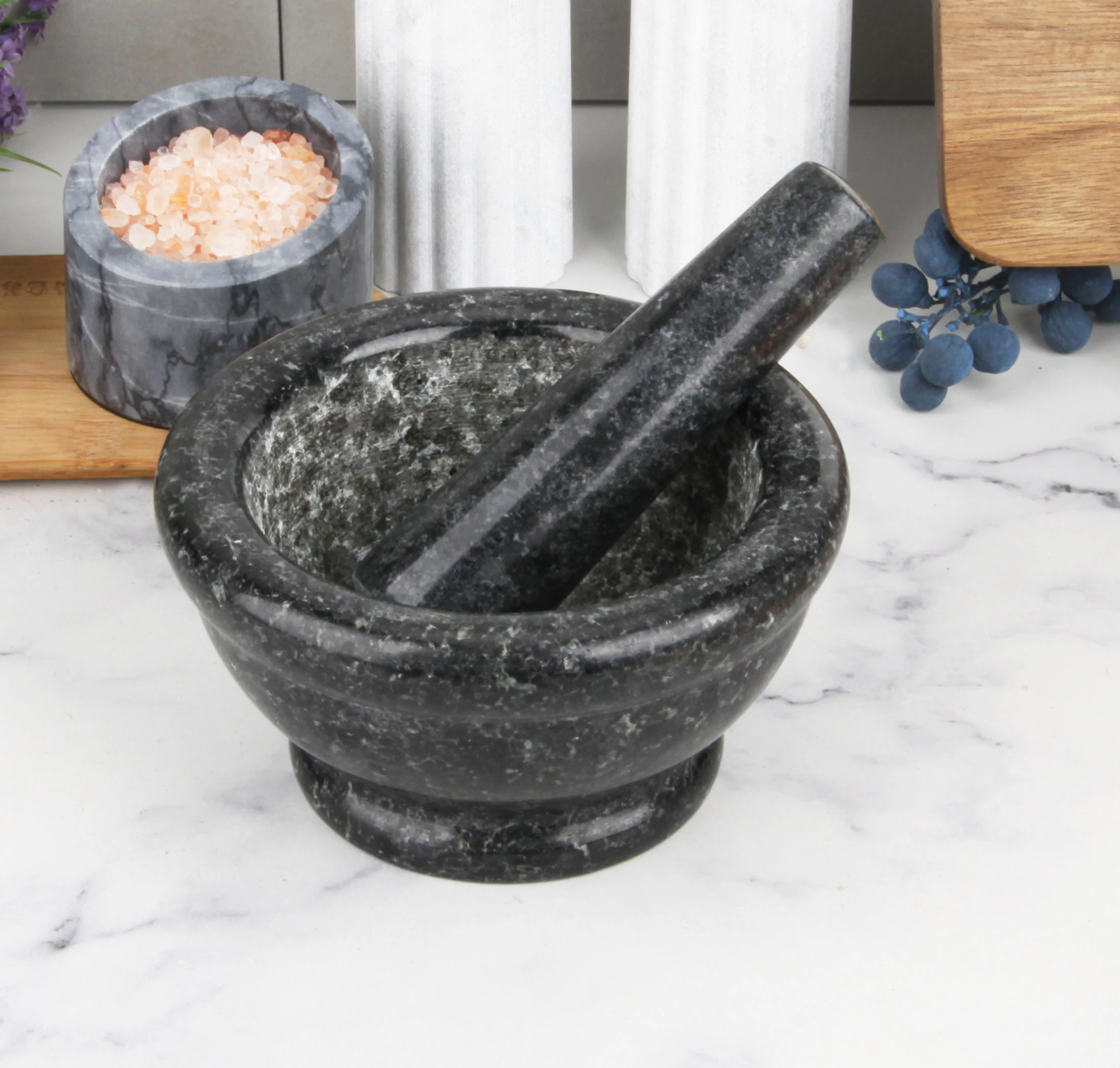 Ensemble mortier et pilon en granit de qualit&eacute; commerciale, tr&egrave;s r&eacute;sistant pour les cuisines et le b
