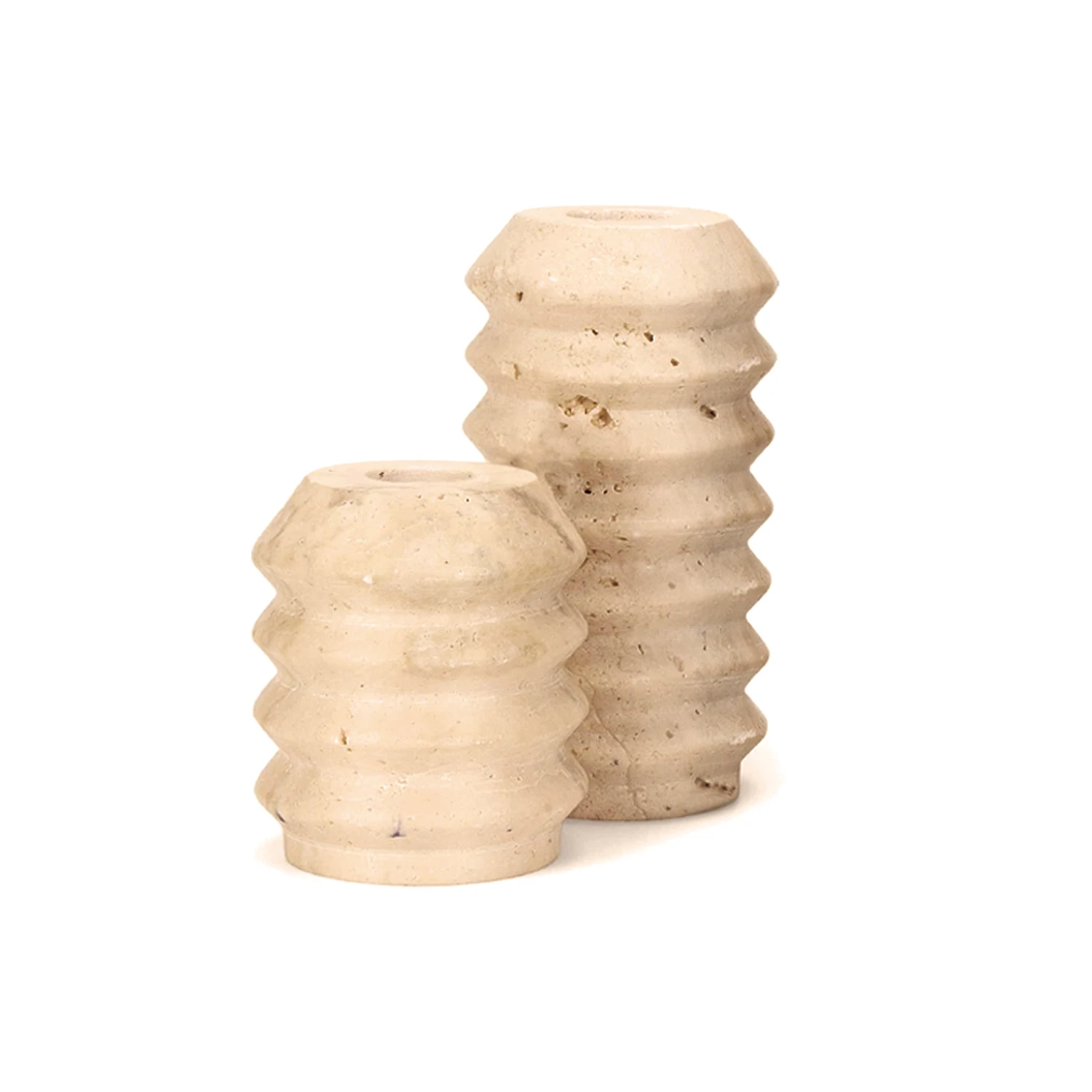 Lot de 2 bougeoirs en travertin beige