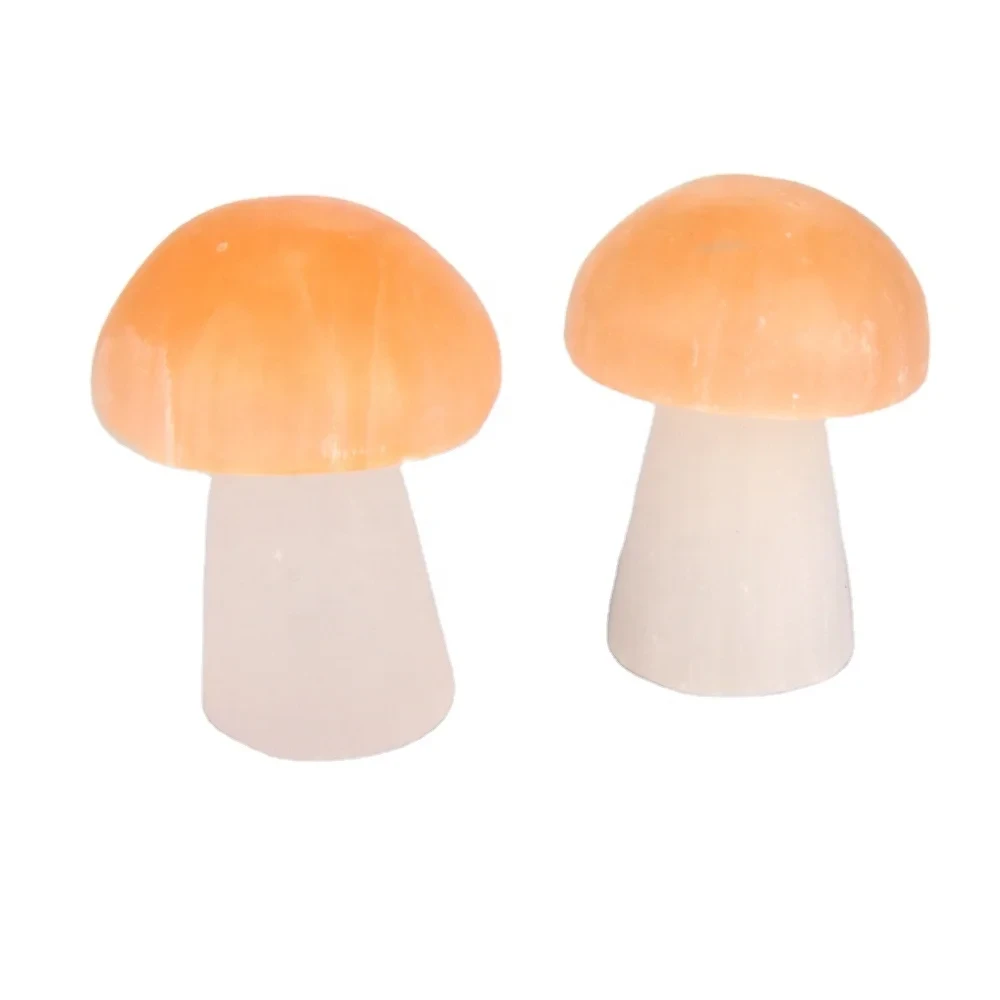 Champignons sculpt&eacute;s en cristal de s&eacute;l&eacute;nite naturel fait &agrave; la main de haute qualit&eacute; avec motif de pl