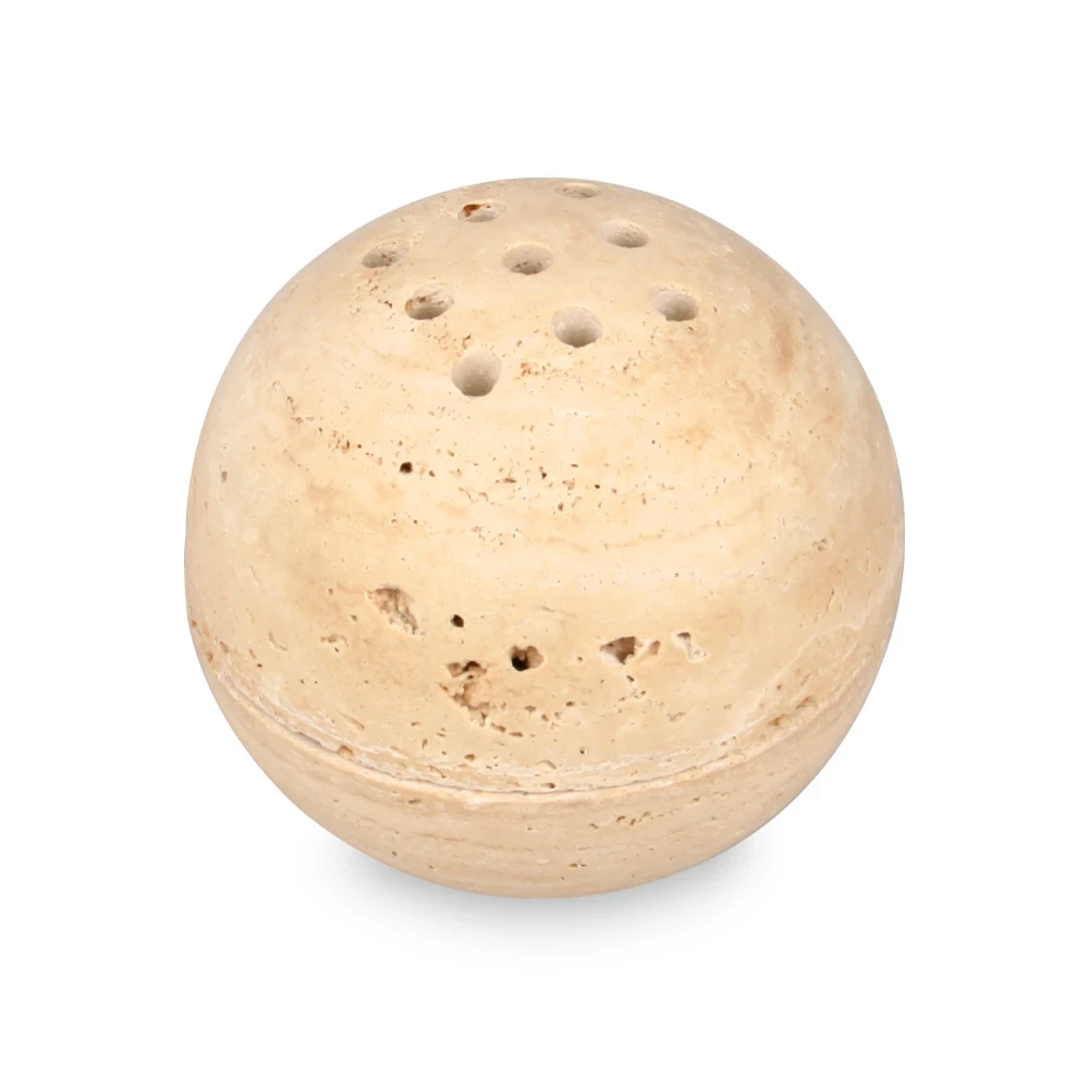 Br&ucirc;le-encens sph&eacute;rique en travertin beige